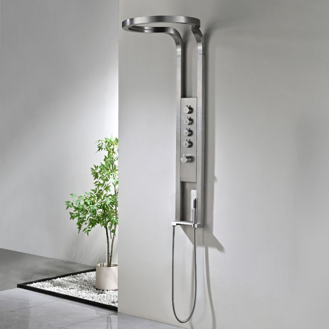 Panou de Dus Premium AquaNova Pro Gray - Design Slim, Masaj, 144CM
