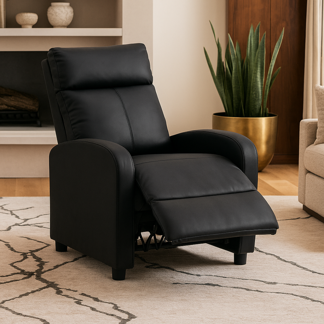 Fotoliu Recliner din Piele Ecologica Spatar Rabatabil si Suport Picioare Extensibil Negru