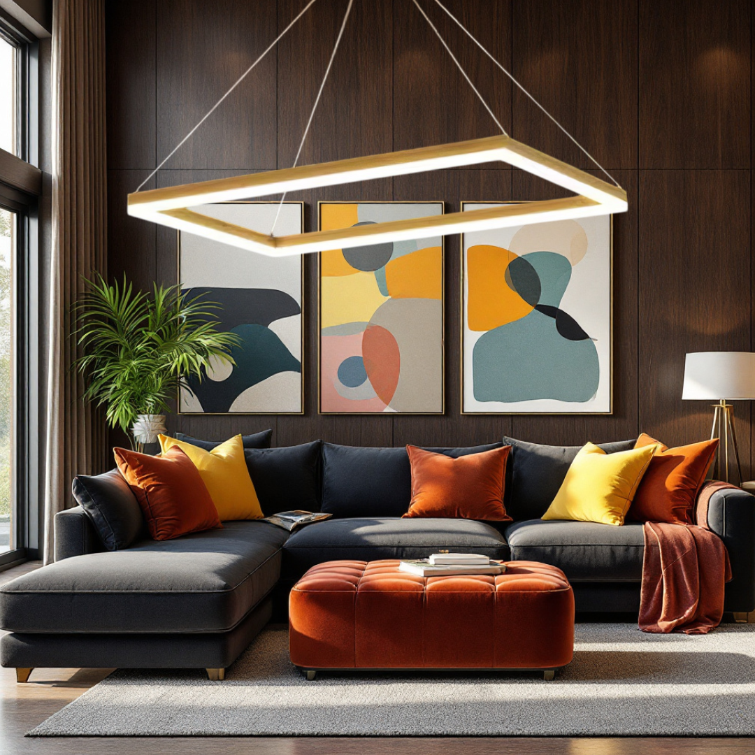 Lustra LED Suspendata 1 Element Rectangular 60X30CM Auriu Echivalent 300W