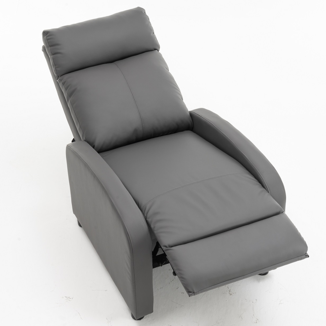 Fotoliu Recliner din Piele Ecologica Spatar Rabatabil si Suport Picioare Extensibil Gri