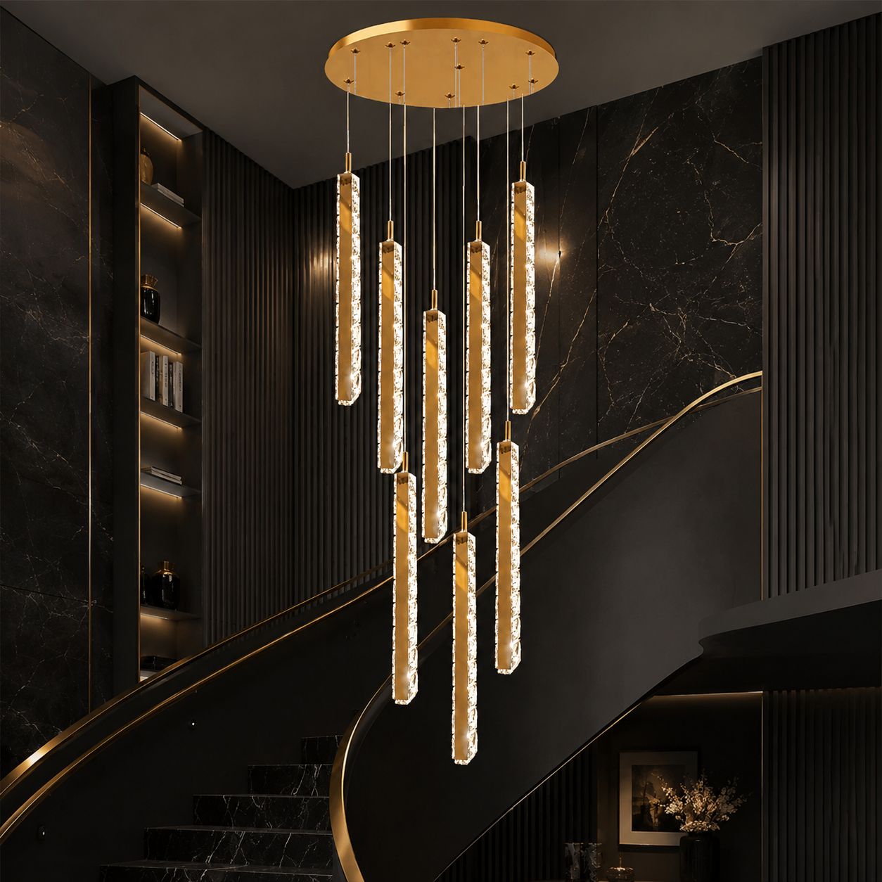 Lustra LED Suspendata FIORI STICKS Gold Premium 200cm Echivalent 1000W Telecomanda