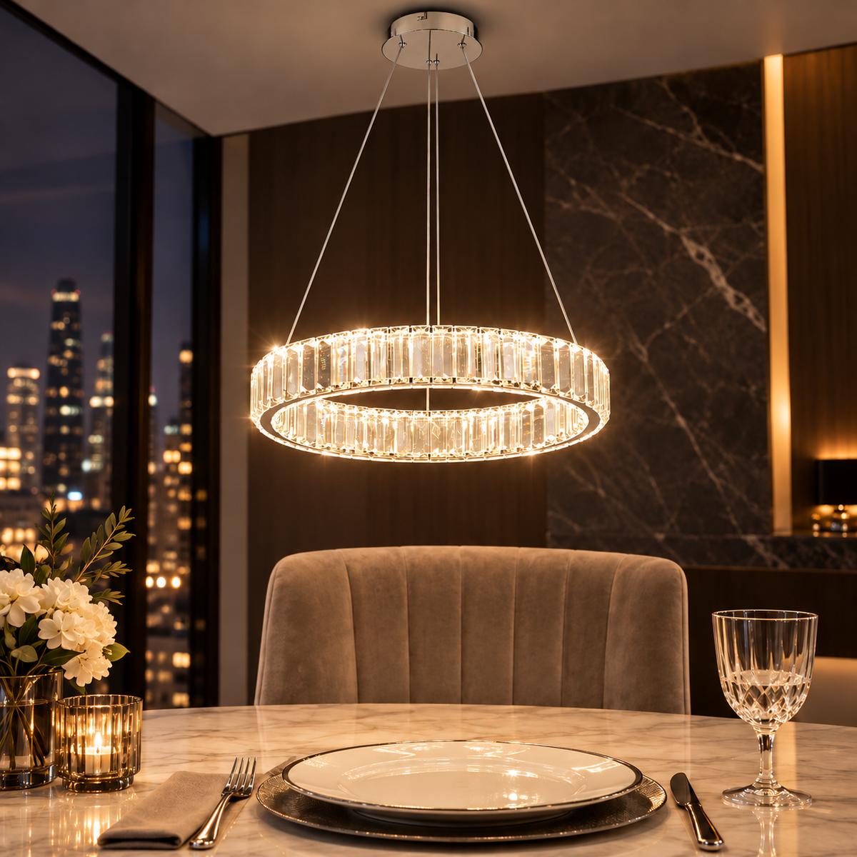 Lustra LED Cristal REGAL Chrome 1 Segment 40cm Echivalent 200W Telecomanda