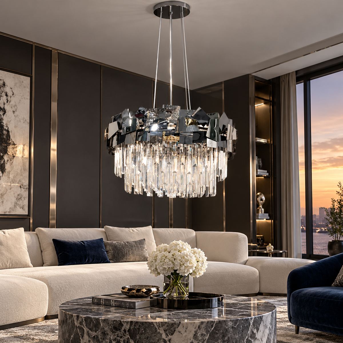 Candelabru Cristal Modern Troy Negru Lucios