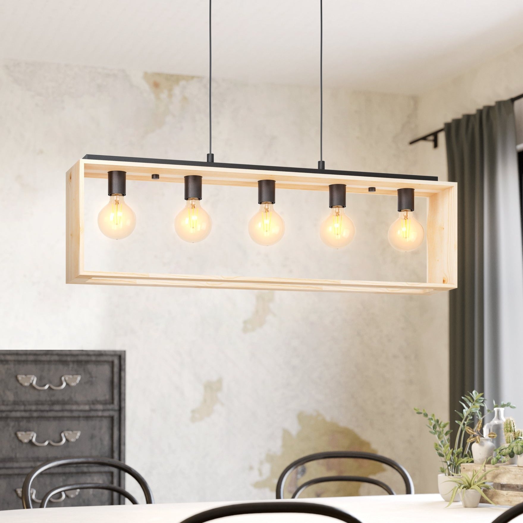 Lustra Suspendata FAMBOROUGH Black & Wood 100x16CM