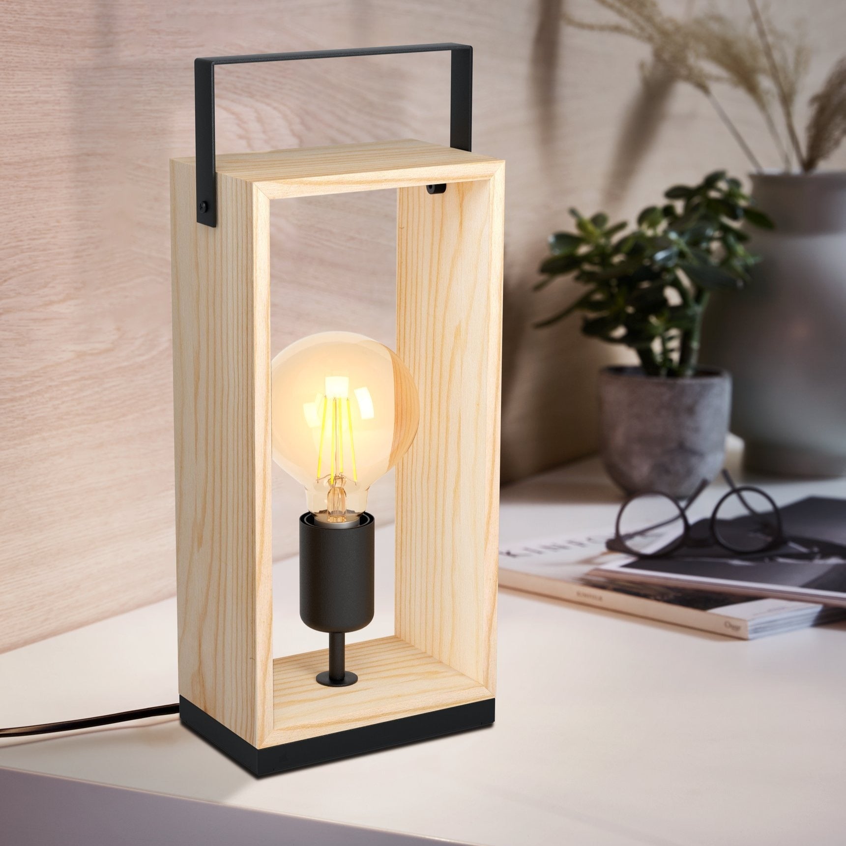 Veioza Decorativa Famborough Black & Wood 40CM Eglo