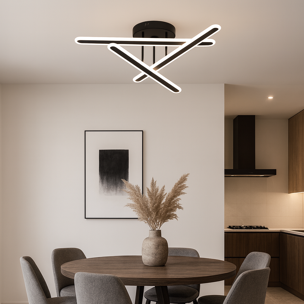 Lustra LED Tenzo Neagra 3 Linii Echivalent 400W Telecomanda