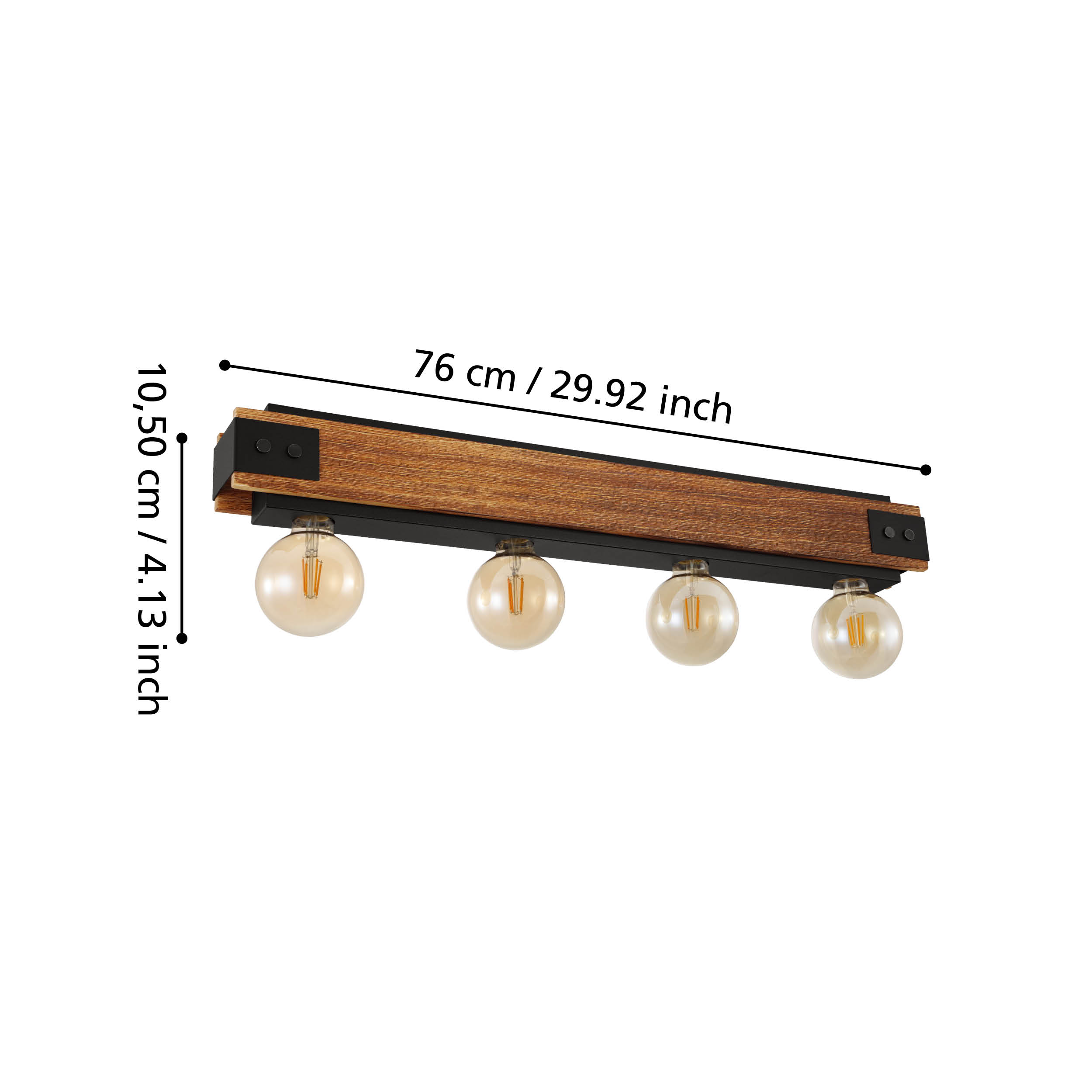 Lustra Layham 4xE27 Black & Wood 76CM Eglo