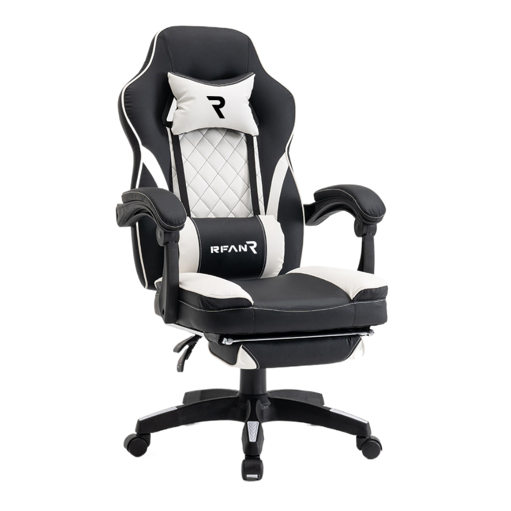 Scaun de Gaming Reglabil Professional WF-6028 Black & White cu Suport Picioare
