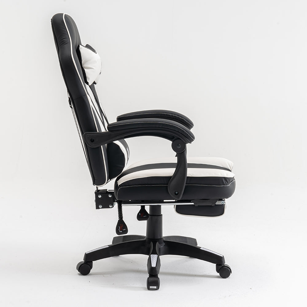 Scaun de Gaming Reglabil Professional WF-6028 Black & White cu Suport Picioare