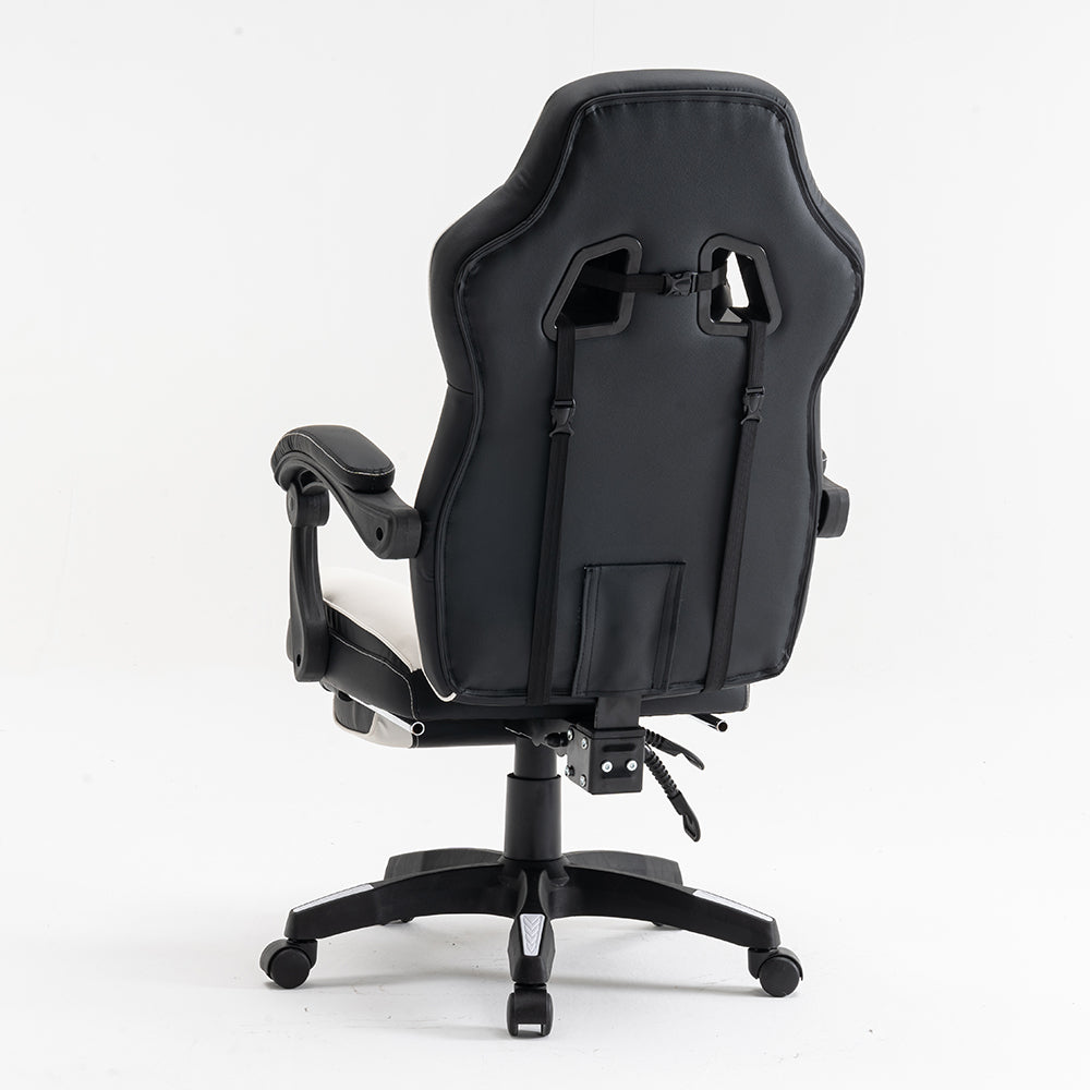 Scaun de Gaming Reglabil Professional WF-6028 Black & White cu Suport Picioare