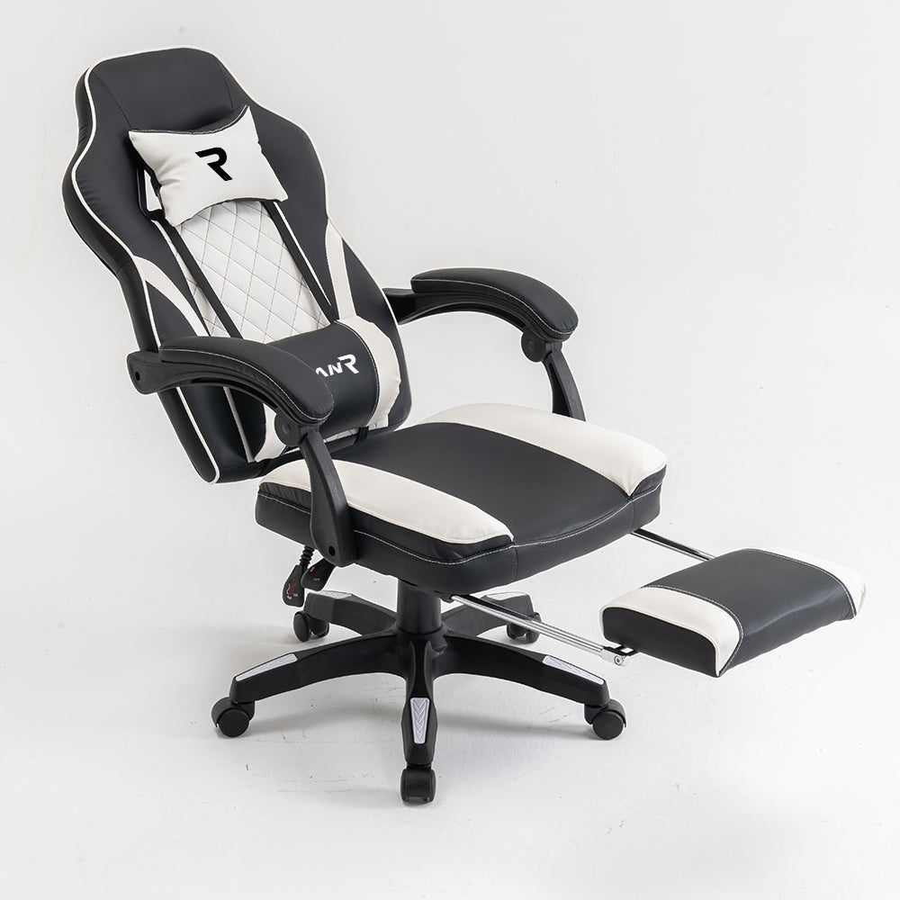 Scaun de Gaming Reglabil Professional WF-6028 Black & White cu Suport Picioare