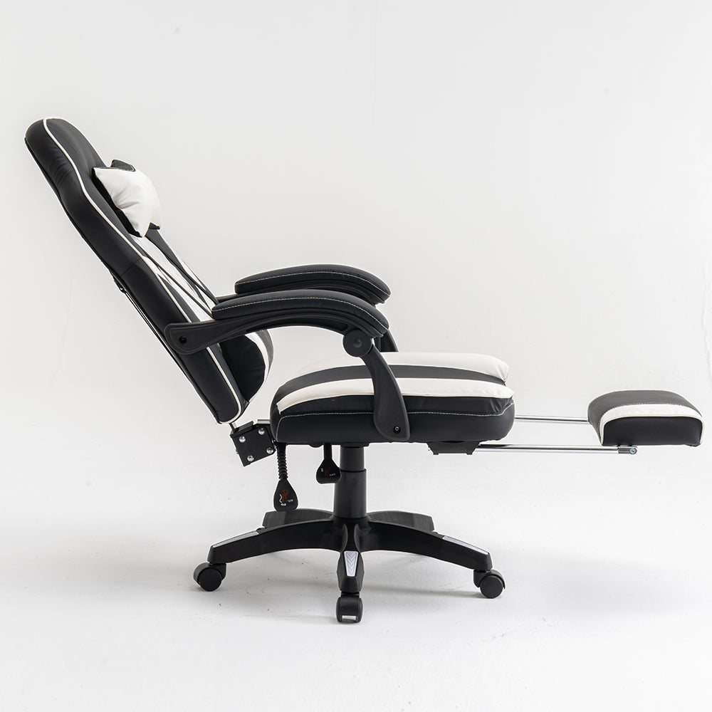 Scaun de Gaming Reglabil Professional WF-6028 Black & White cu Suport Picioare