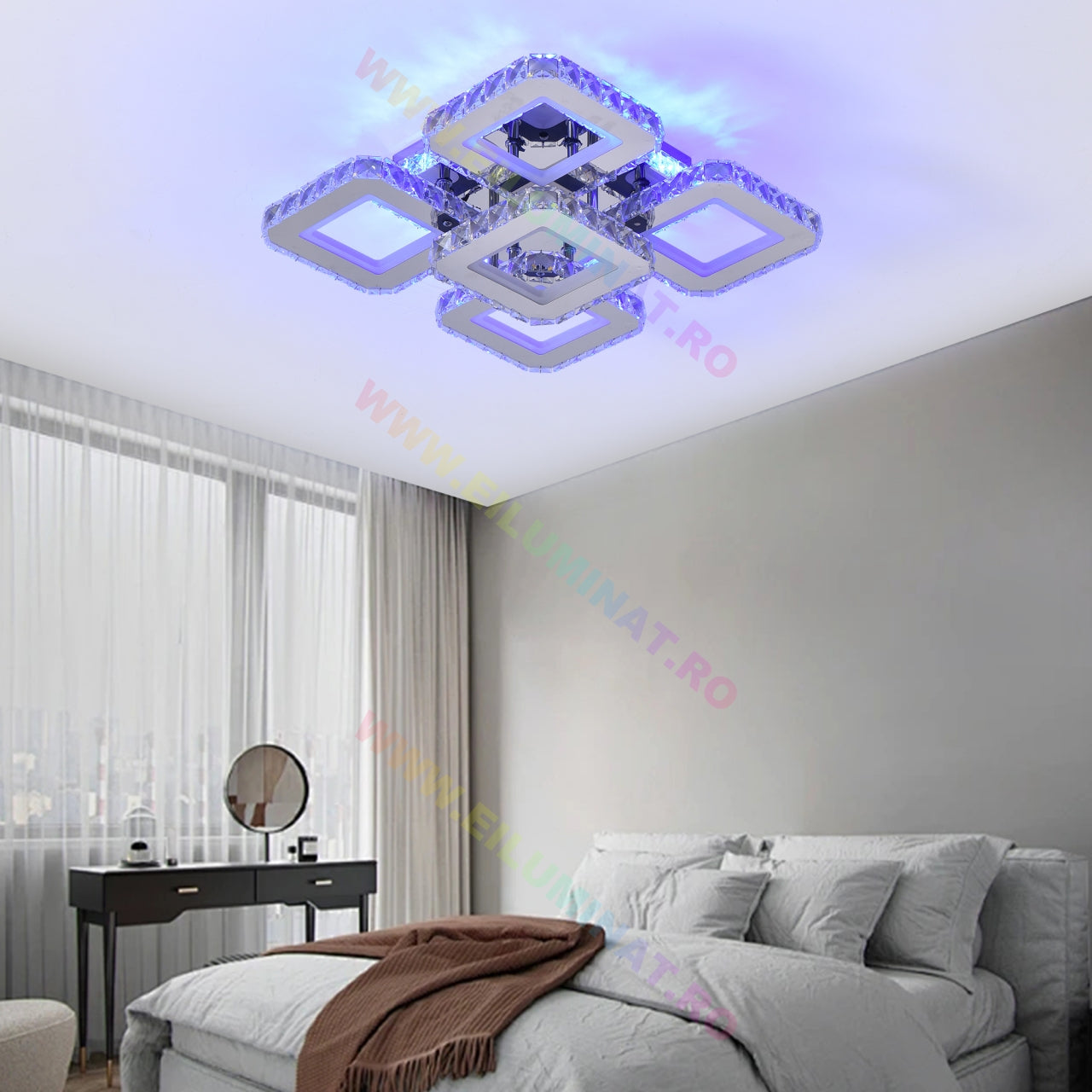 Lustra LED 4+1 SQUARE RGB Cristal Telecomanda Echivalent 600W