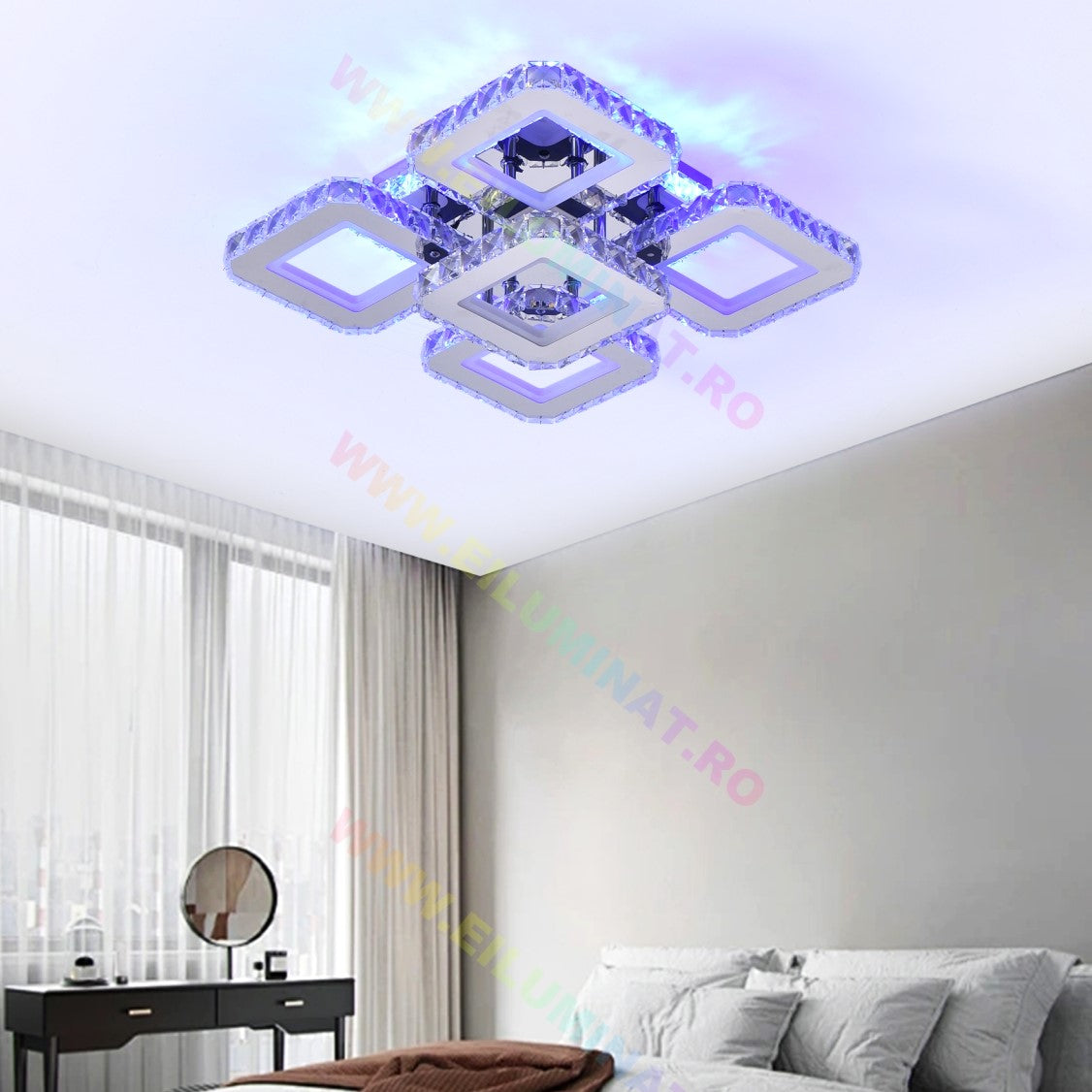 Lustra LED 4+1 SQUARE RGB Cristal Telecomanda Echivalent 600W