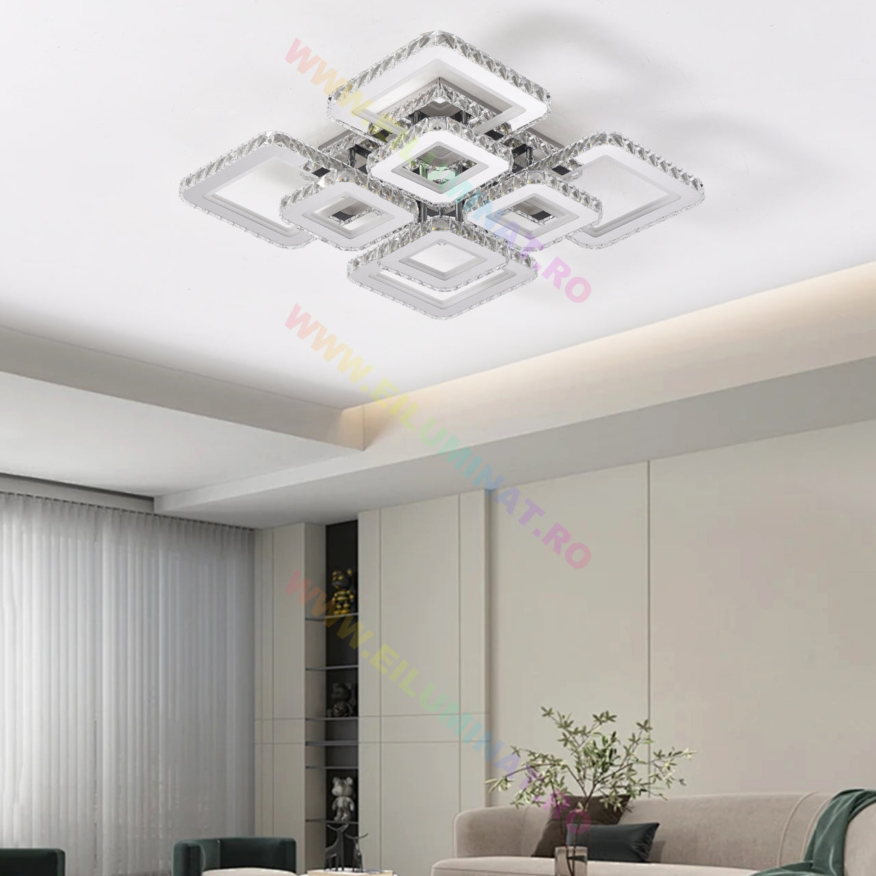 Lustra LED 4+4 Square Cristal Chrome Super RGB Echivalent 1000W