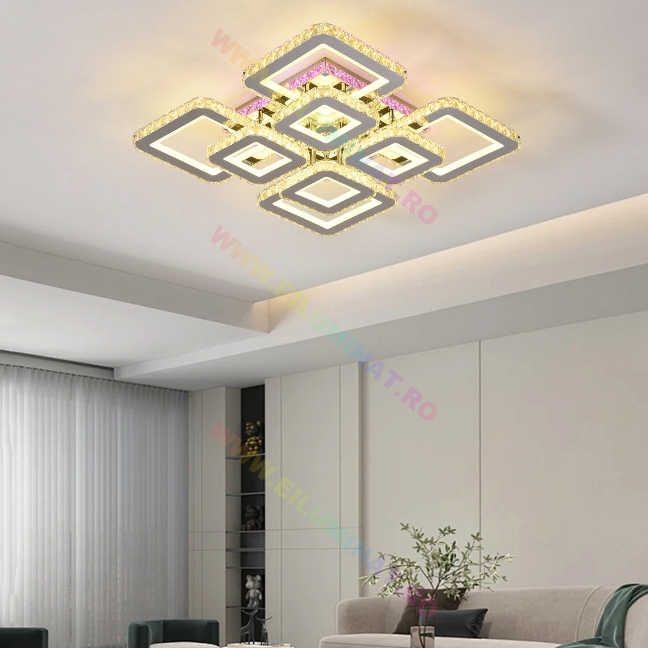 Lustra LED 4+4 Square Cristal Chrome Super RGB Echivalent 1000W