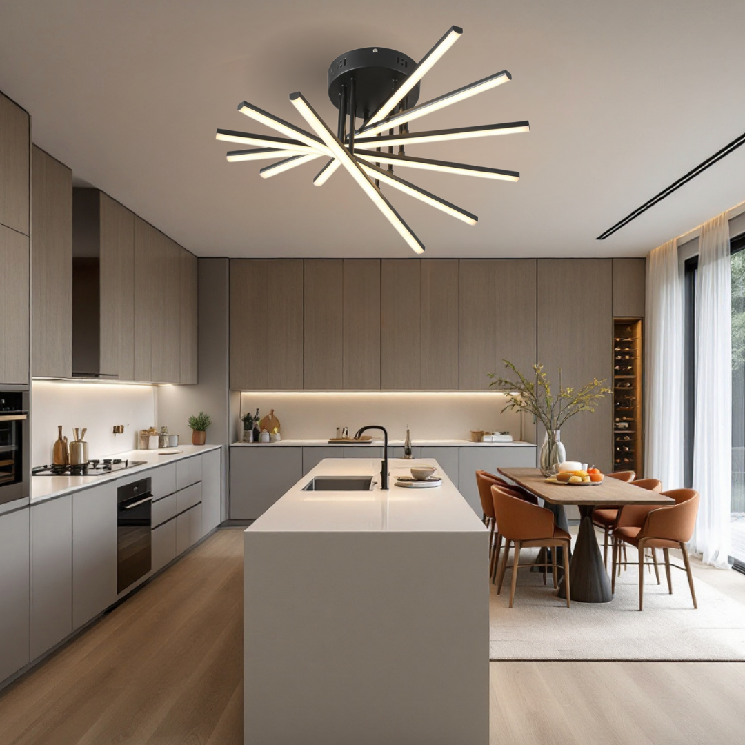 Lustra LED 96W Fano 6 Elemente NEGRU Echivalent 600W cu Telecomanda