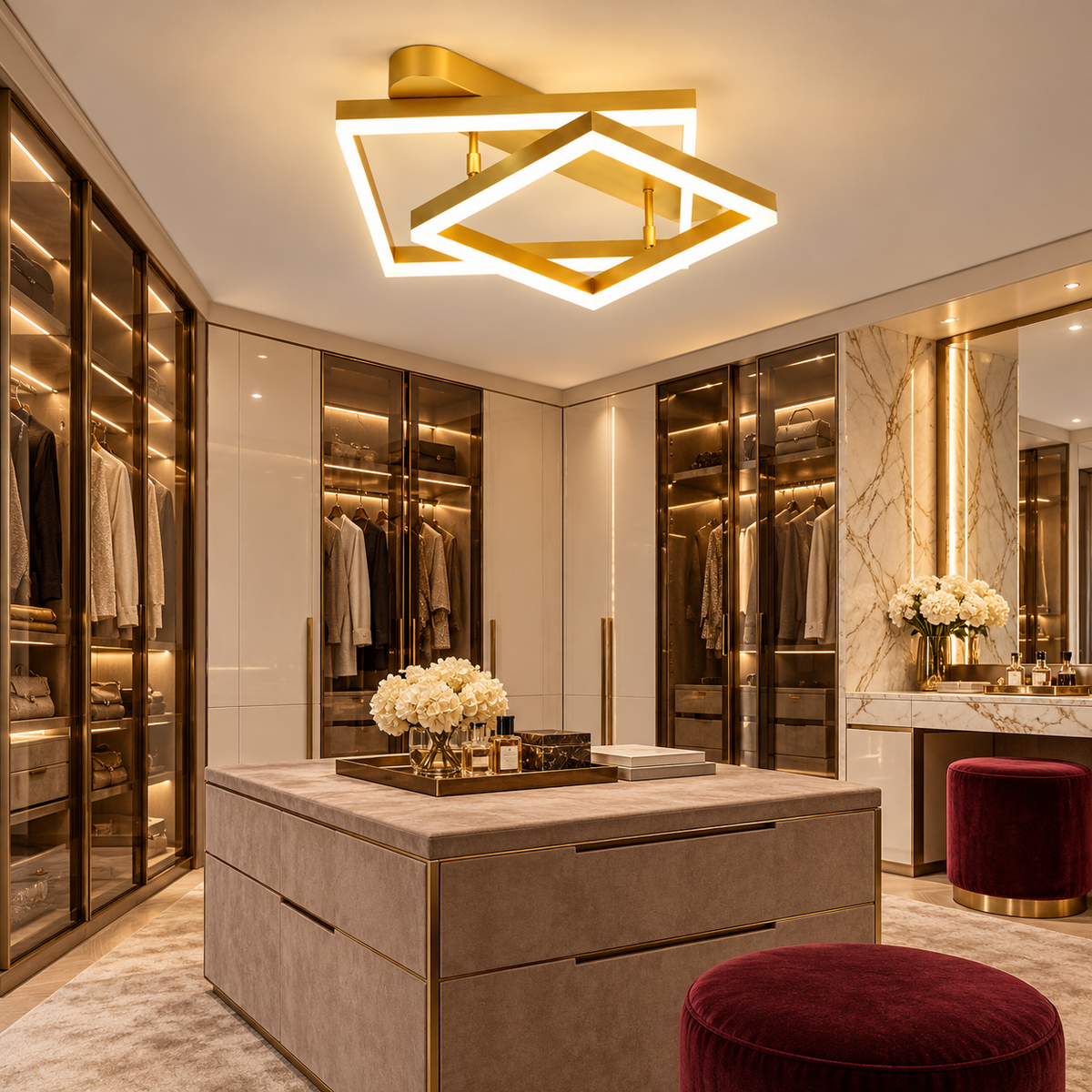 Lustra LED Beauty Square Gold Echivalent 600W Telecomanda