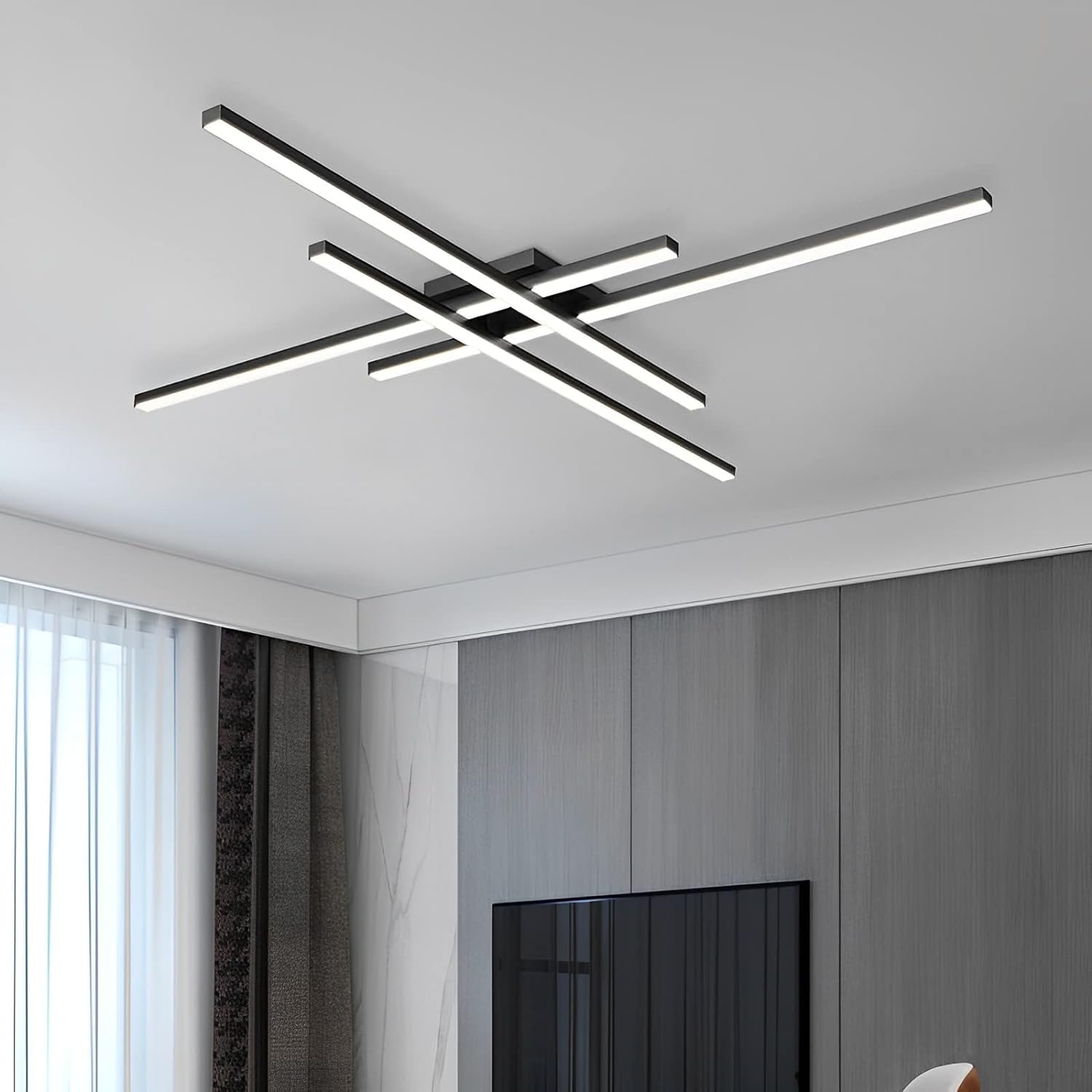Lustra Led 4 Modern Lines Black Echivalent 400W Telecomanda Lighting Fixtures