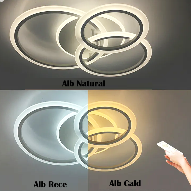 Lustra LED 3 WHITE RINGS Echivalent 500W Telecomanda