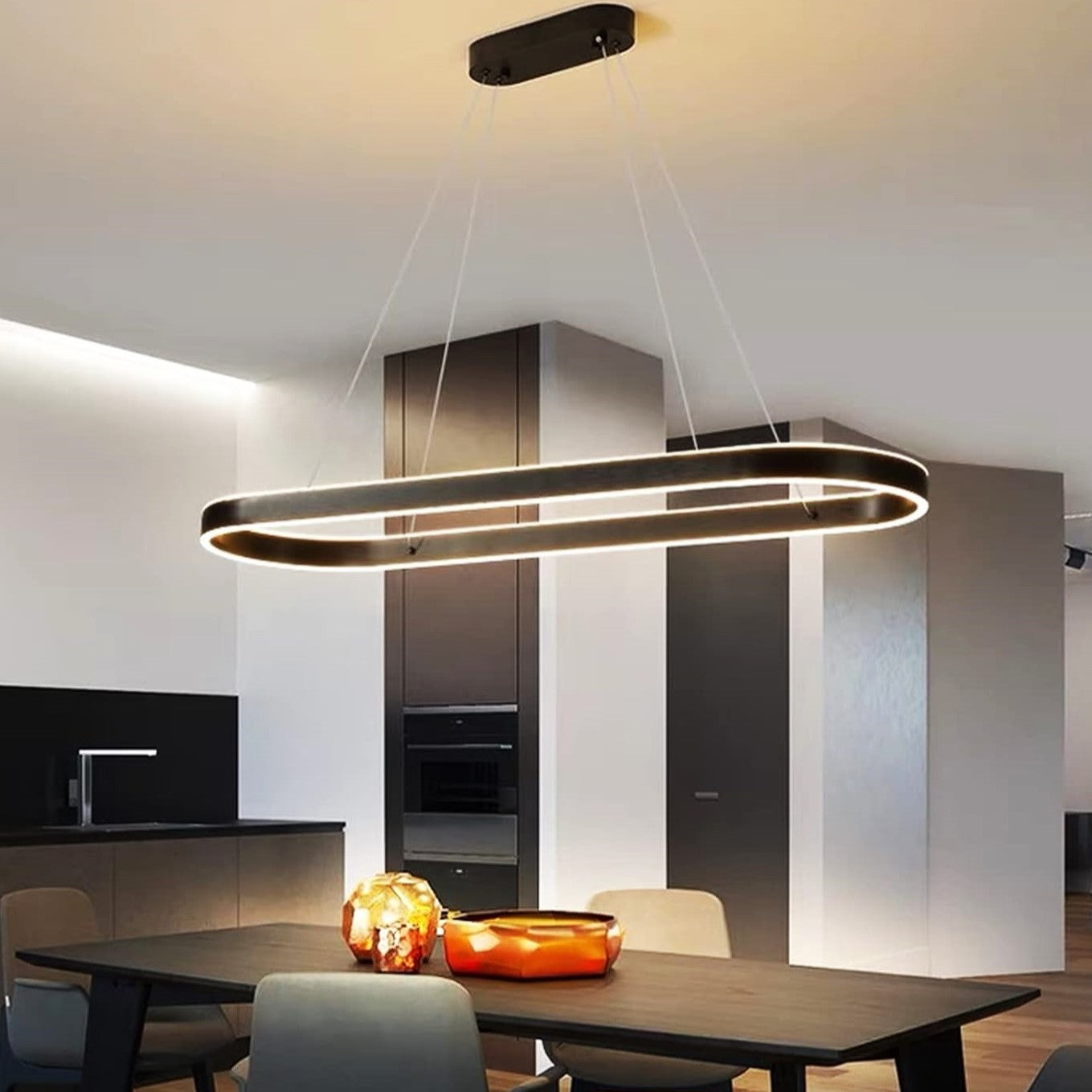 Lustra LED KING Black 1 Segment Oval Echivalent 400W Telecomanda