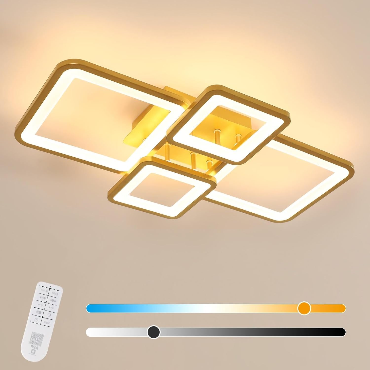 Lustra LED 2+2 SQUARE GOLD Echivalent 500W Telecomanda