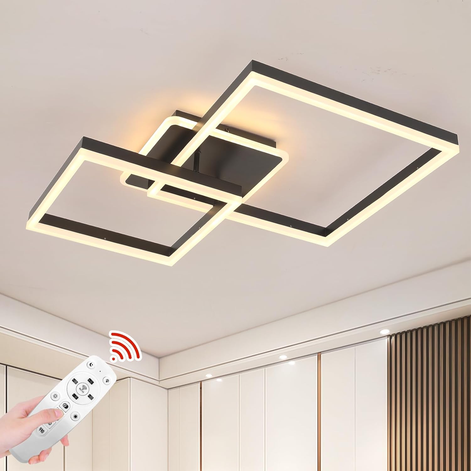 Lustra LED TWO SQUARE Black Echivalent 600W Telecomanda