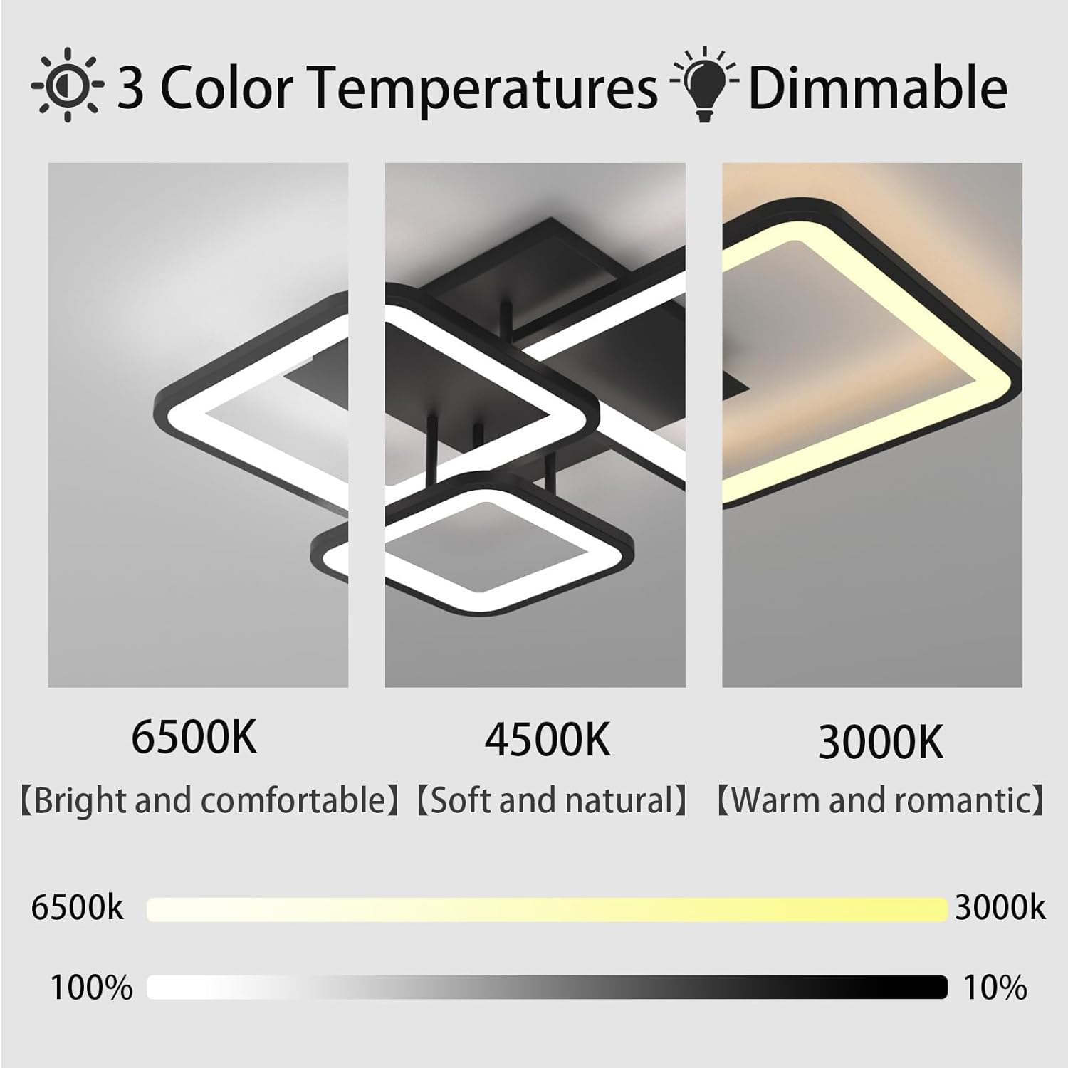 Lustra Led Three Square Black Echivalent 400W Telecomanda Lighting Fixtures