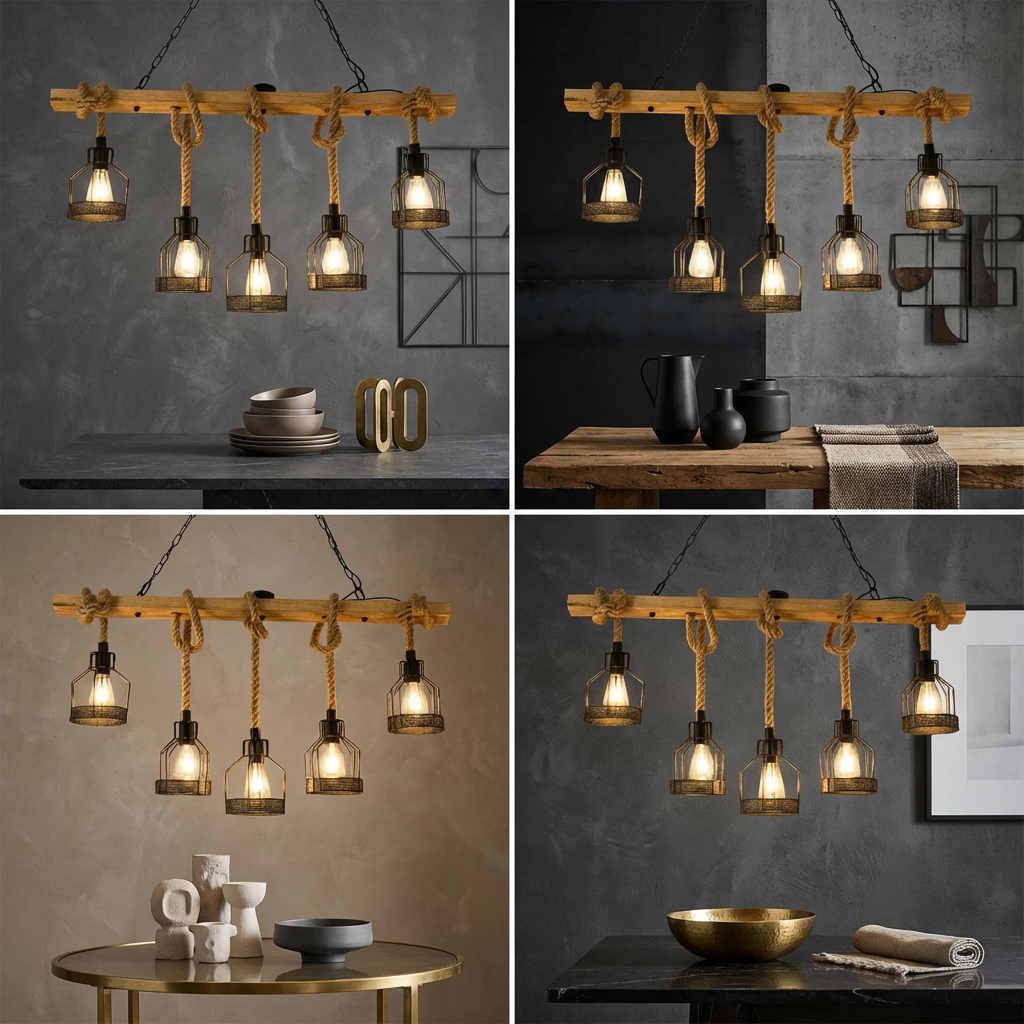 Lustra Wood Design Iron Cage 5XE27