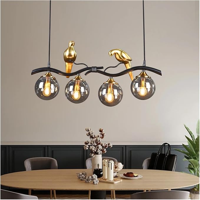 Lustra Birdy BLACK & GOLD Abajur Fumuriu 4xE14