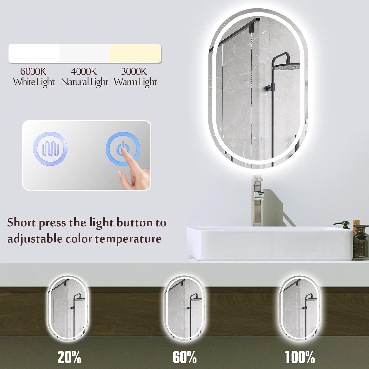 Oglinda LED Ovala 60x78cm Functie Dezaburire si Touch M06S