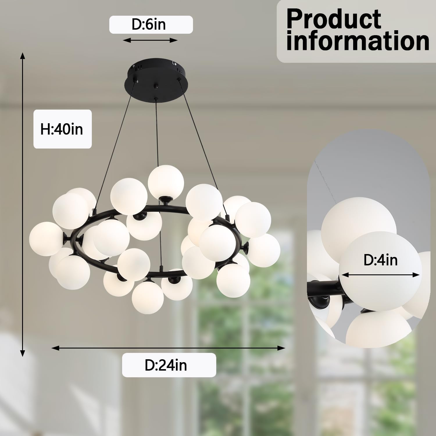 Lustra Abajur MAT Black Rotunda 25xG9 70CM
