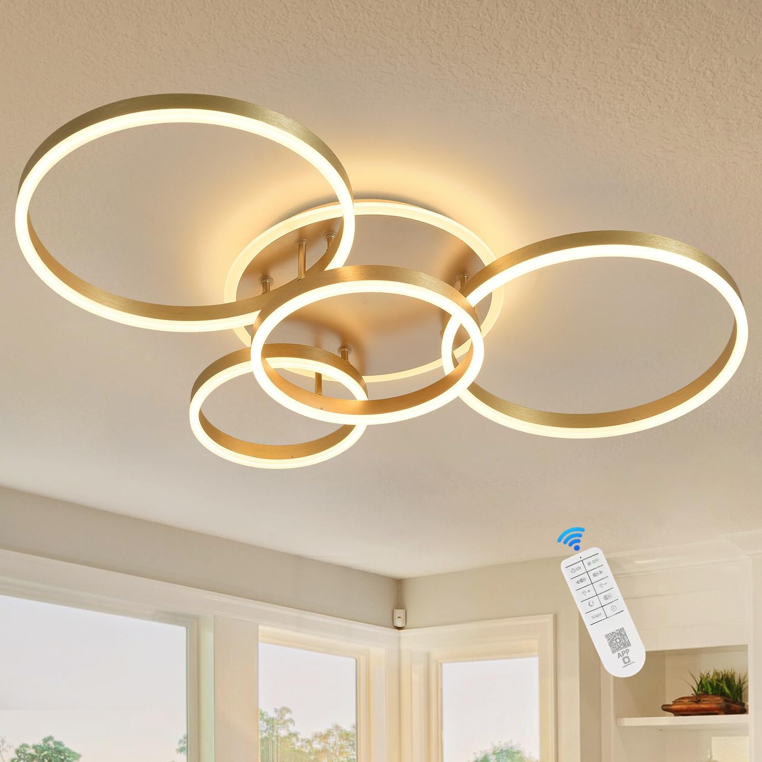 Lustra LED Beauty Circle GOLD Gigant Echivalent 1200W Telecomanda