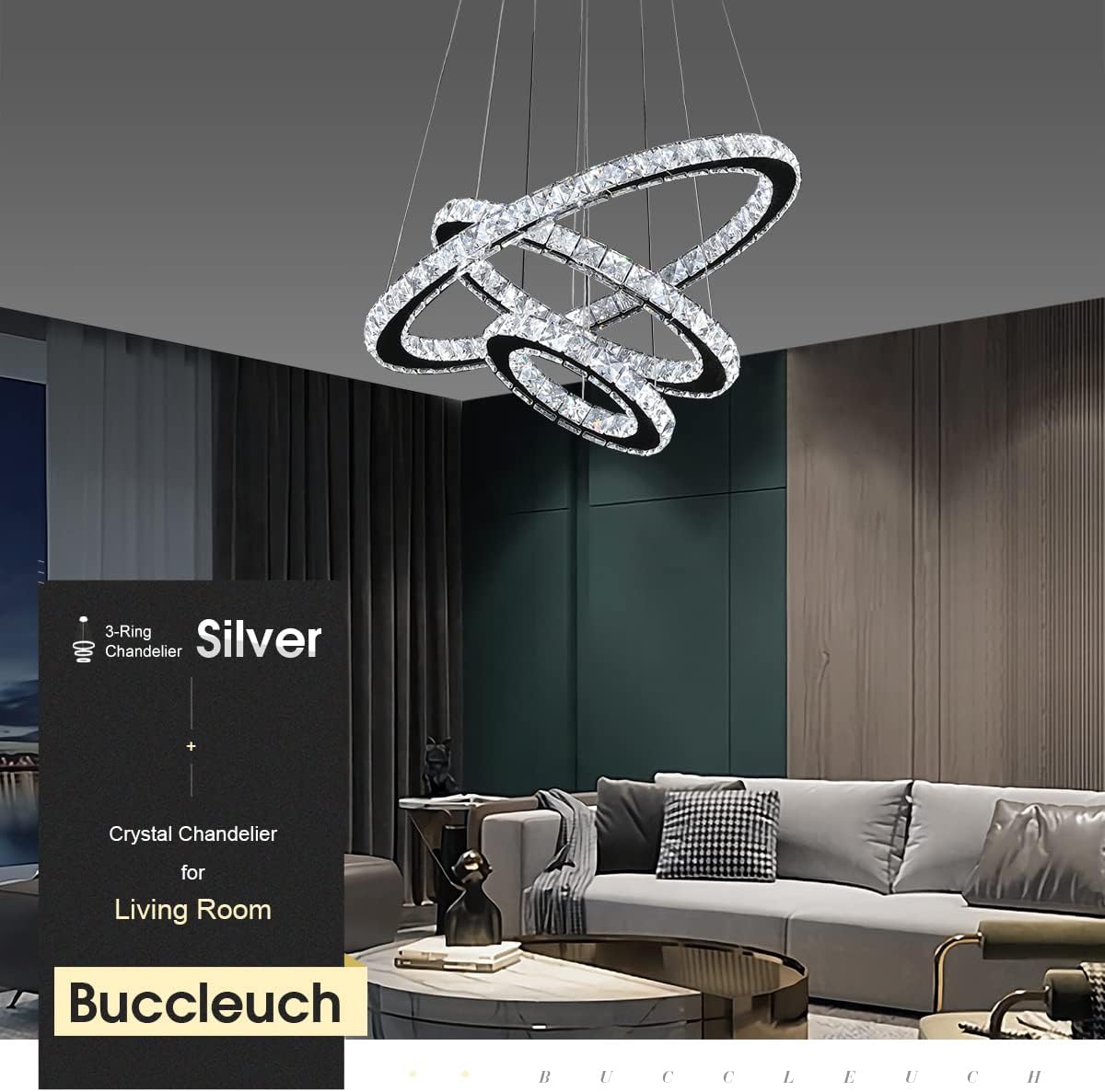 Lustra LED Cristal 3 Segmente Chrome Slim Echivalent 600W, 60+40+20cm, Telecomanda