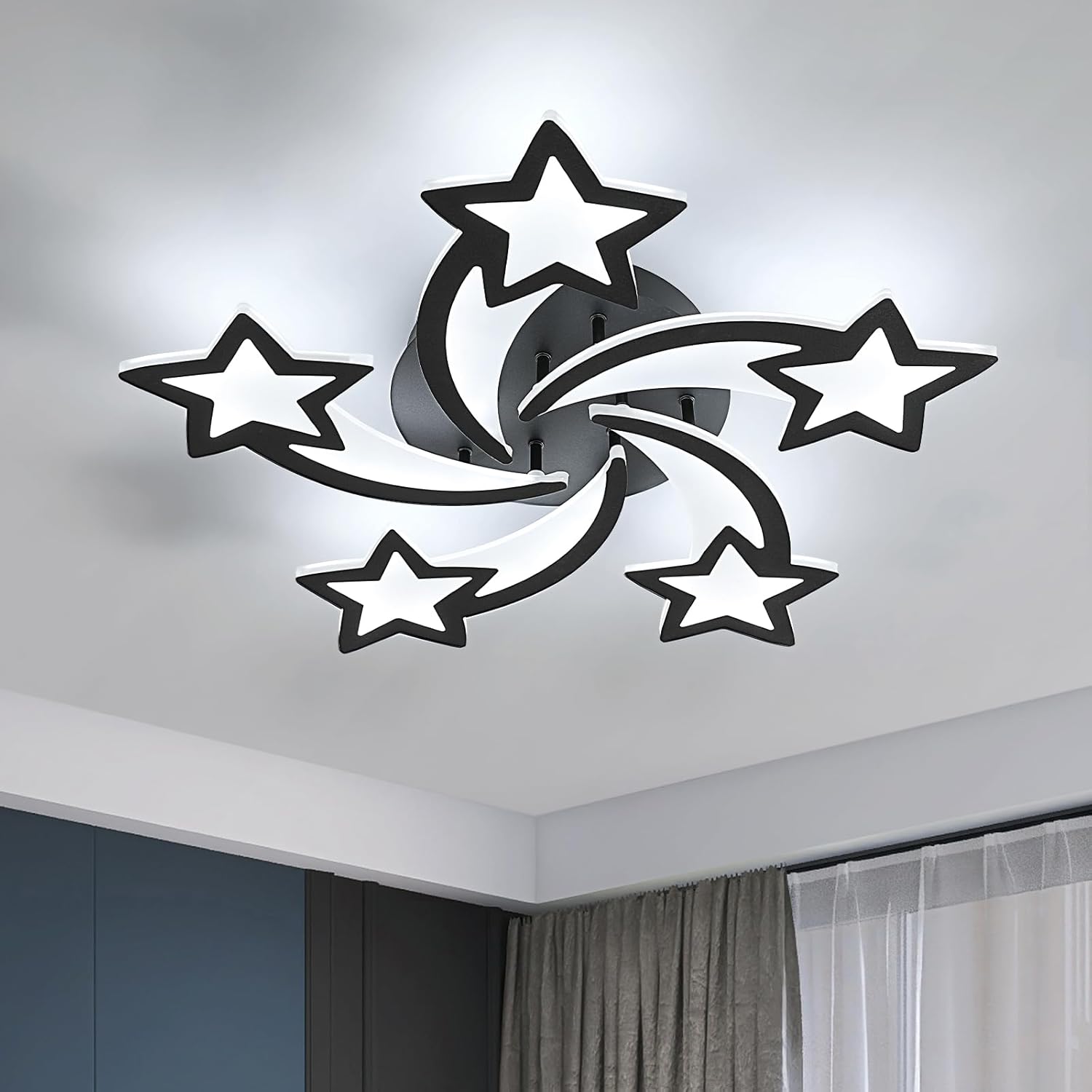 Lustra Led Star Design Black Echivalent 600W Telecomanda Lighting Fixtures