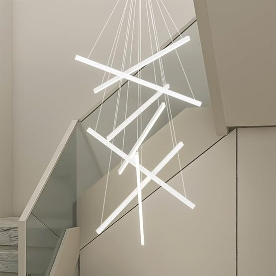 Lustra LED 7 Geometric WHITE Lines Suspendata Echivalent 800W 200CM