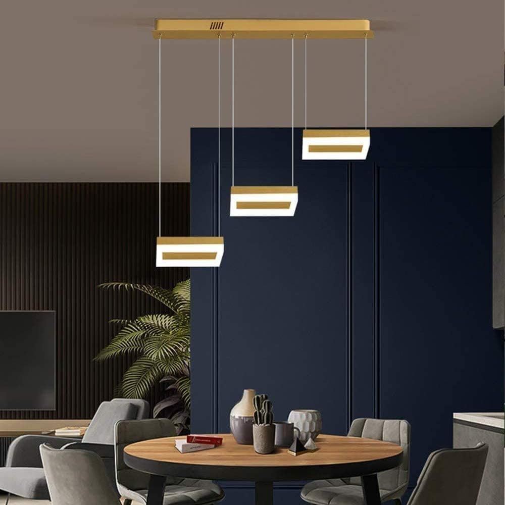 Lustra LED Suspendata Squares Auriu Echivalent 400W Telecomanda