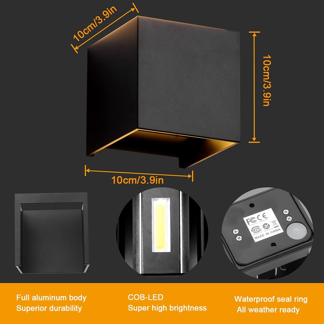 Aplica Led 10W Cube Exterior Neagra Fascicul Reglabil Wall Light Fixtures