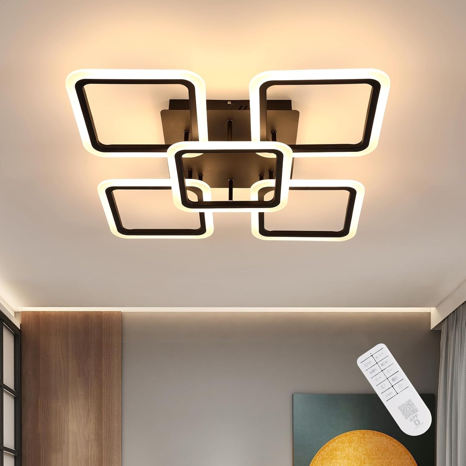 Lustra LED 4+1 Big SQUARE BLACK 60CM Echivalent 850W Telecomanda