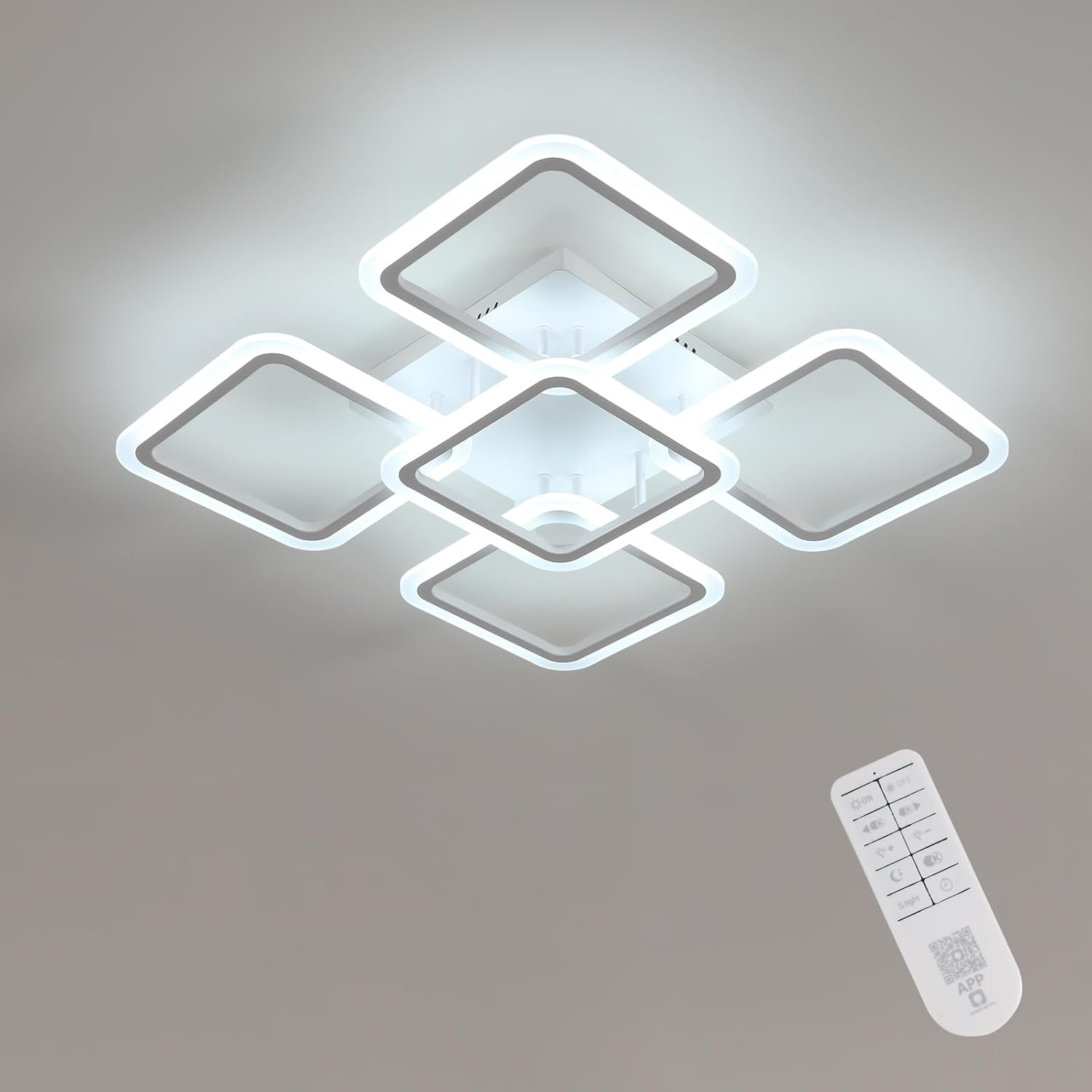 Lustra LED 4+1 Big SQUARE White 60CM Echivalent 850W Telecomanda