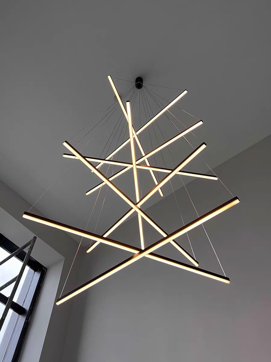 Lustra LED 9 Geometric BLACK Lines Suspendata Echivalent 1200W 300CM