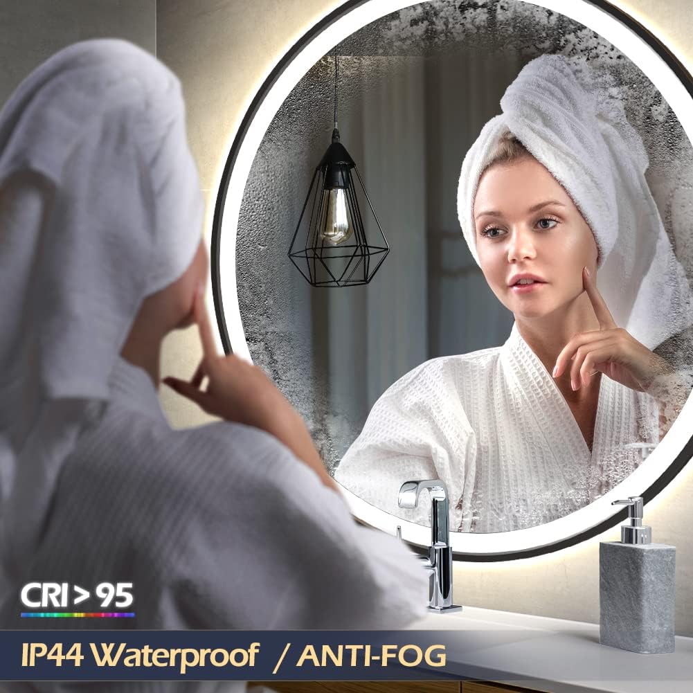 Oglinda LED Rotunda 70cm Rama Neagra, Touch si 3 Lumini OD016/BK