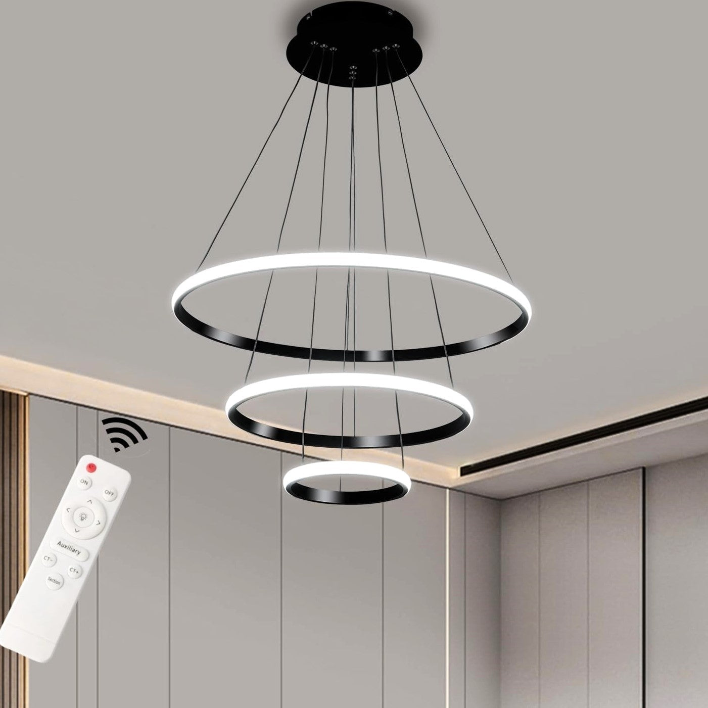 Lustra LED MAMBA Black 3 Segmente Echivalent 600W Telecomanda