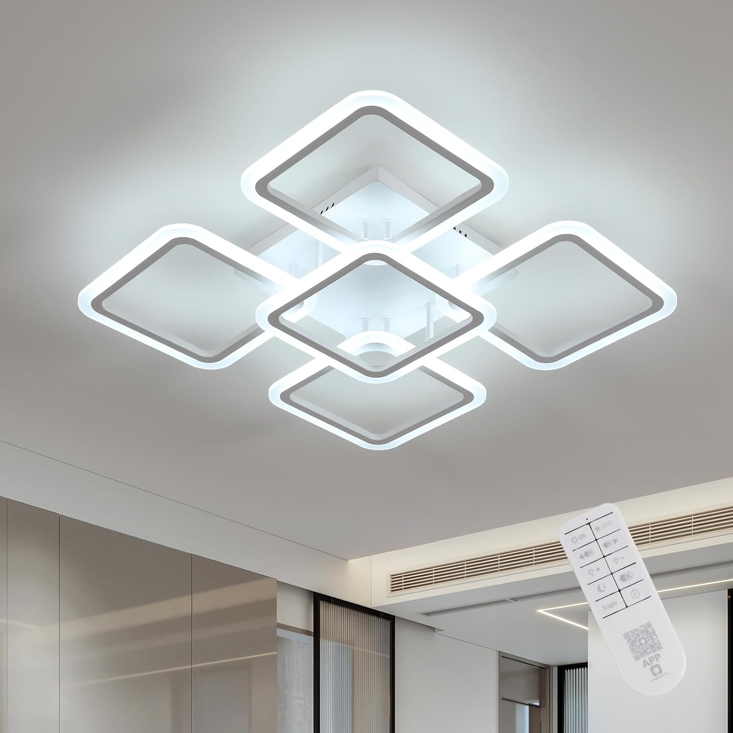 Lustra LED 4+1 Big SQUARE White 60CM Echivalent 850W Telecomanda