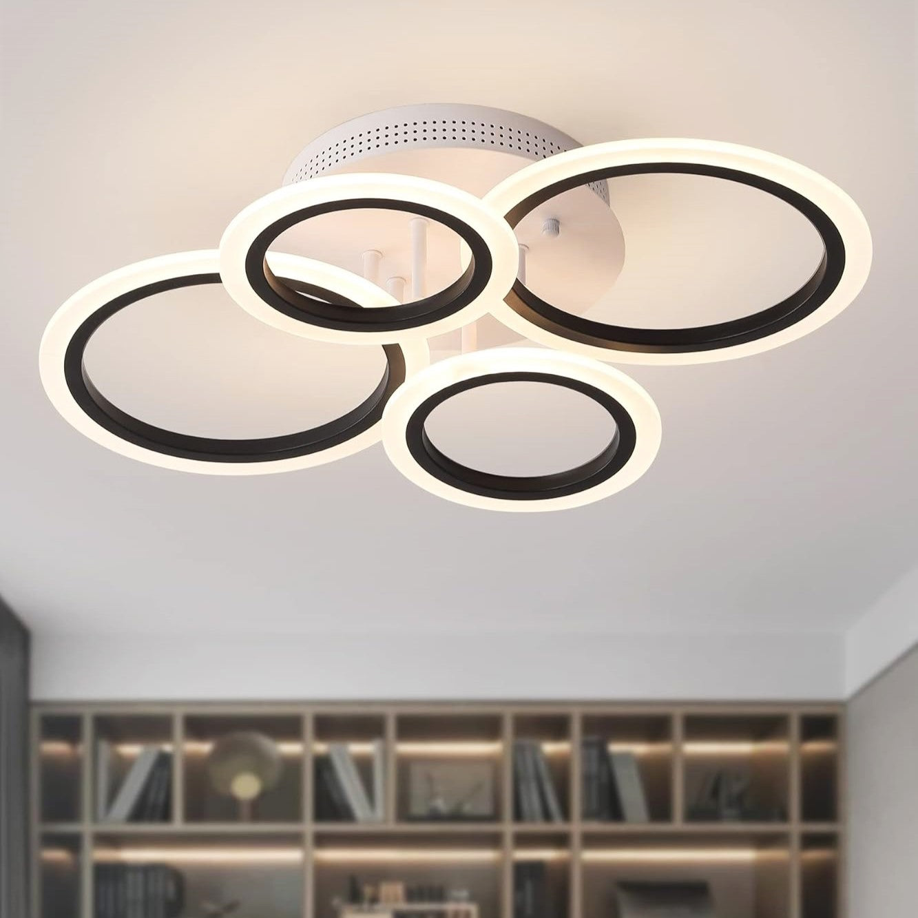 Lustra LED 4 CIRCLE SMART Alb+Negru Echivalent 400W Telecomanda