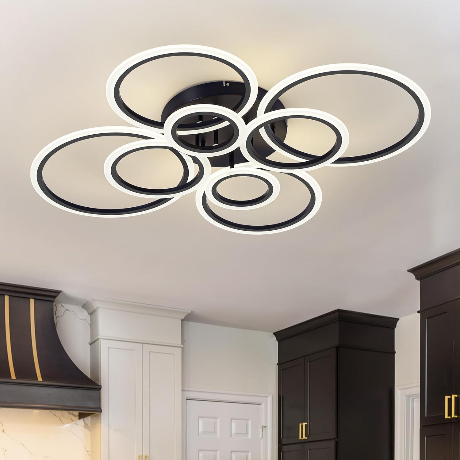 Lustra Led Circle 4 + 4 Gigant Black Design Telecomanda Echivalent 1000W Lighting Fixtures