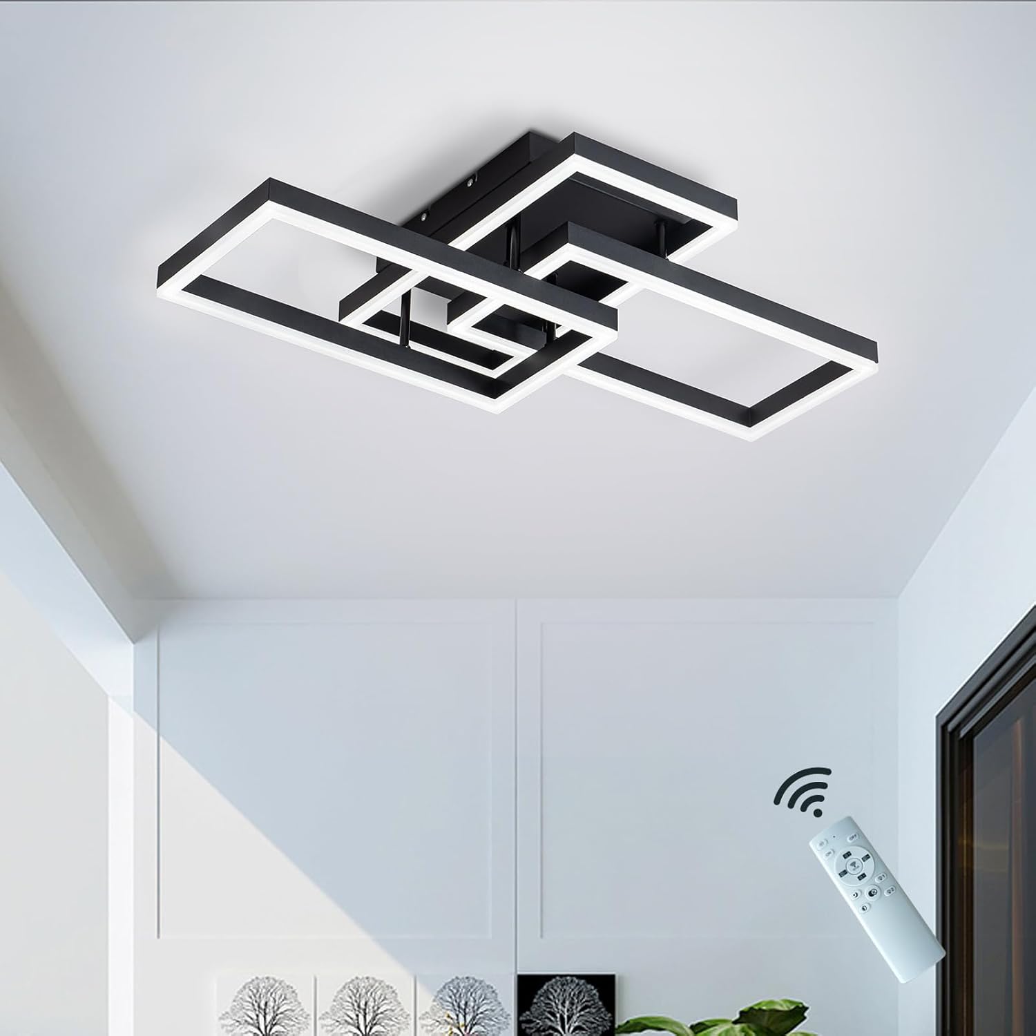 Lustra LED 3 Rectangular Shape Black Echivalent 300W Telecomanda