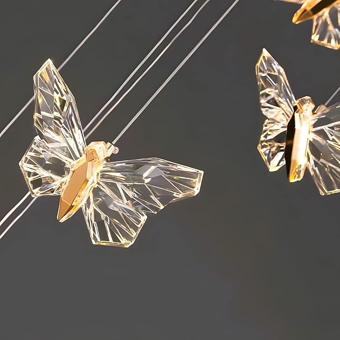 Lustra LED Suspendata Golden Butterfly 12 Elemente Echivalent 220W Telecomanda