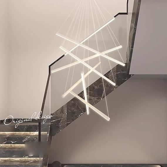 Lustra LED 7 Geometric WHITE Lines Suspendata Echivalent 800W 200CM