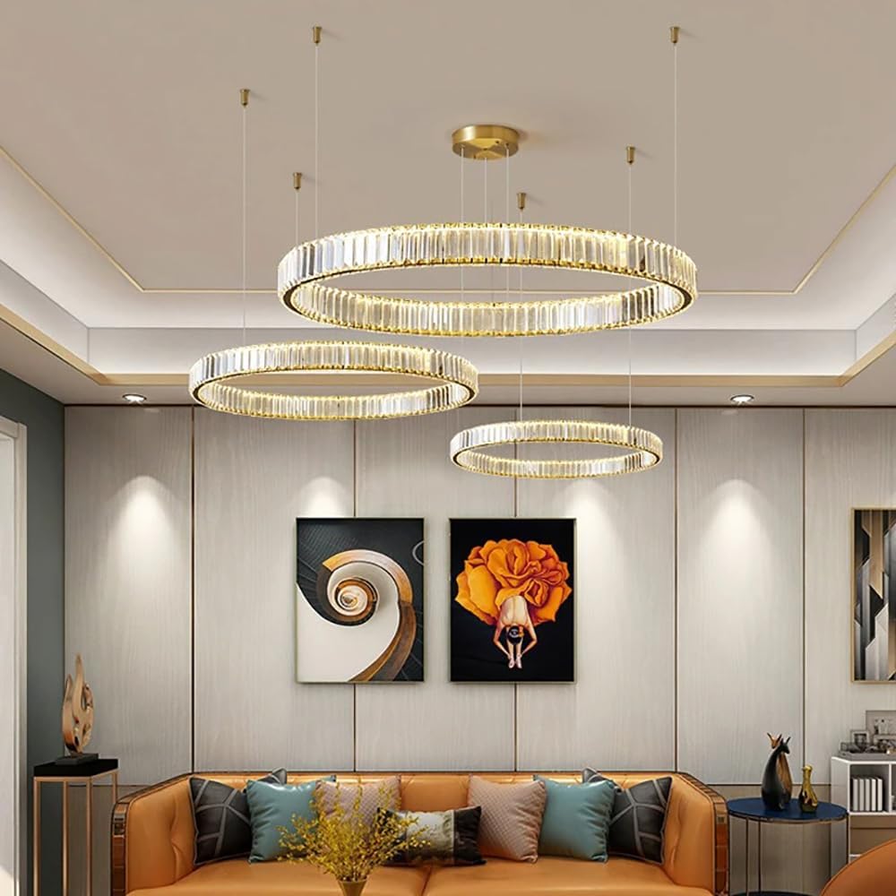 Lustra LED Cristal Gold 3 Segmente Mobile Echivalent 1000W Telecomanda